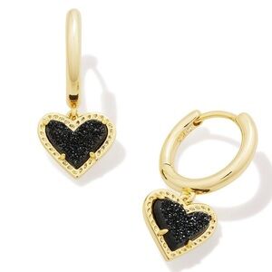 Kendra Scott Gold & Black Druzy Heart Earrings NIP Retail:$75 14K Over Brass
